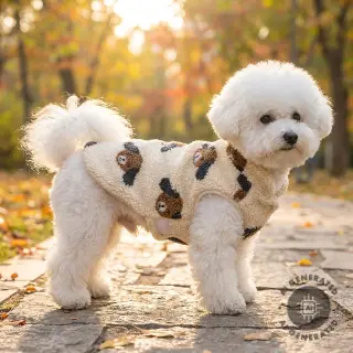 Coat fabric TEDDY JACQUARD Dogs brown
