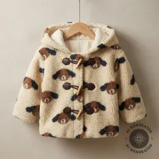 Coat fabric TEDDY JACQUARD Dogs brown