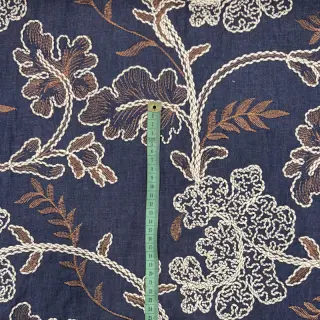 Cotton fabric JEANS Embroidery leaves dark blue
