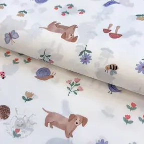 Cotton fabric Animals in the garden design B digital print