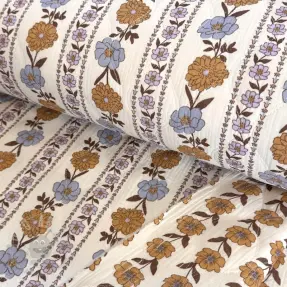 Double gauze/muslin STEPPED Flowers in stripe white