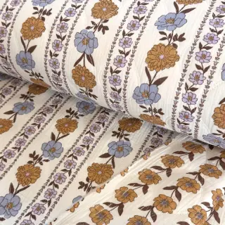Double gauze/muslin STEPPED Flowers in stripe white