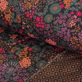 Cotton fabric VOILE STEPPED Flowerie black digital print