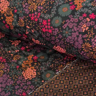 Cotton fabric VOILE STEPPED Flowerie black digital print
