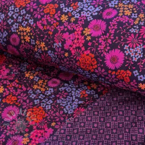 Cotton fabric VOILE STEPPED Flowerie purple digital print