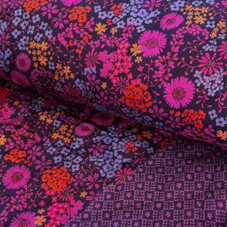 Cotton fabric VOILE STEPPED Flowerie purple digital print