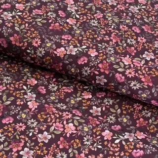 Cotton fabric Autumn flowers burgundy digital print