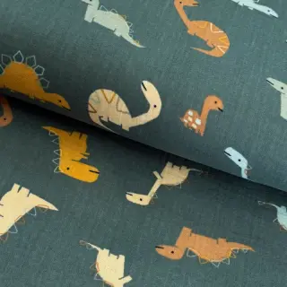 Double gauze/muslin Dinosaurus green