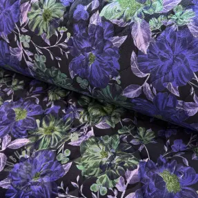 Stepped fabric VELVET Flowers navy digital print
