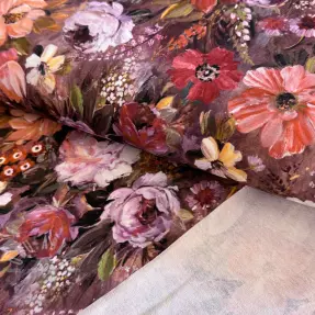 Sweat fabric Flowers Andrea brown digital print