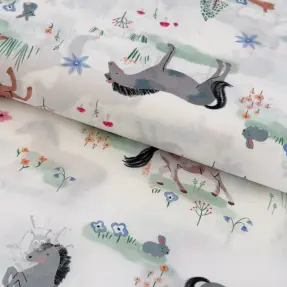 Cotton fabric Farm animals BIG white digital print