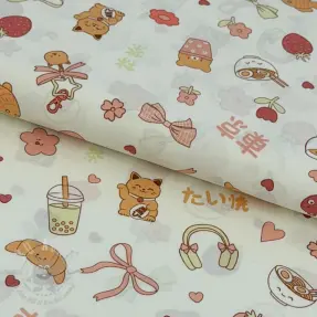 Cotton fabric MATCHA off white