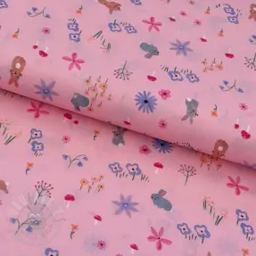 Cotton fabric Farm animals tossed light pink digital print
