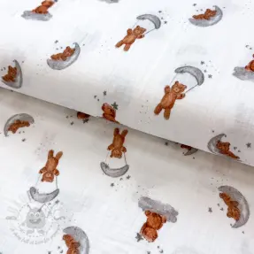 Double gauze/muslin Bears white digital print