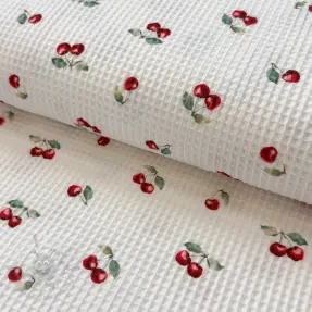 Waffle Cherries white digital print