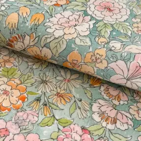 Double gauze/muslin Such a flowers green digital print