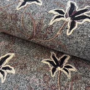 Coat fabric WOOLY EMBROIDERY Petra grey