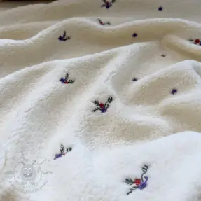 Coat fabric TEDDY EMBROIDERY Flora ecru