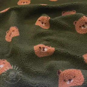Coat fabric TEDDY Bears green