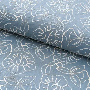 Linen viscose EMBROIDERY Latizia old blue