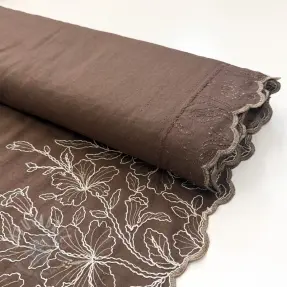 Linen viscose ONE-SIDE BORDER Floweria brown