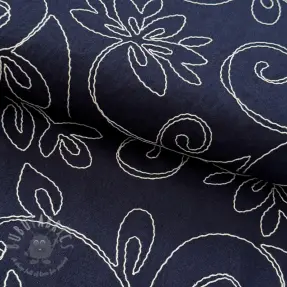 Linen viscose EMBROIDERY Flora navy