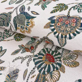 Decoration fabric jacquard Bosphore blanc emeraude