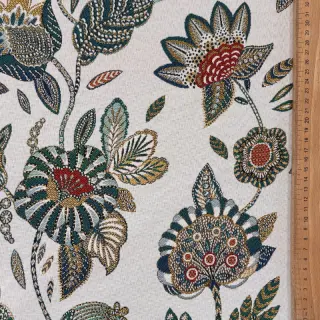 Decoration fabric jacquard Bosphore blanc emeraude