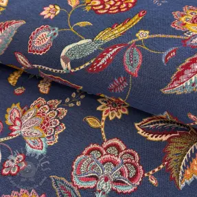 Decoration fabric jacquard Palampore bleu