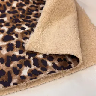 Coat fabric TEDDY SUEDE Panther LEO cognac