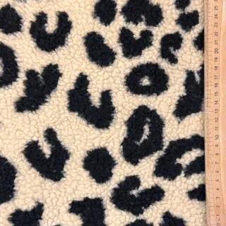 Coat fabric TEDDY Panther love ecru