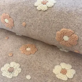 Coat fabric LUXE with 3D Flowers sand