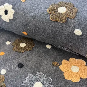 Coat fabric LUXE with 3D Flowers grey