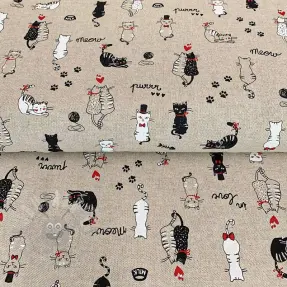 Decoration fabric Linenlook Cats life