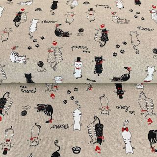 Decoration fabric Linenlook Cats life