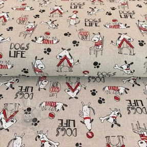 Decoration fabric Linenlook Dogs life