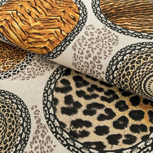 Decoration fabric Linenlook Animal skins mandala