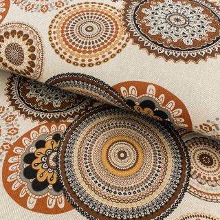 Decoration fabric Linenlook Geometric mandala brown