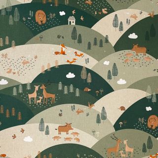 Decoration fabric Linenlook Mountain forest animals