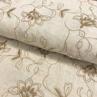 Linen viscose Embroidery Leaves natural