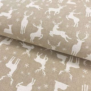 Decoration fabric Linenlook Deer Family