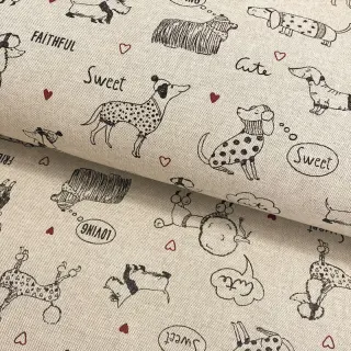 Decoration fabric Linenlook Sweet doggie friends