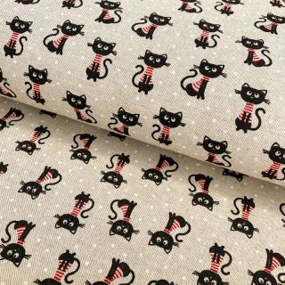 Decoration fabric Linenlook Sweet cats