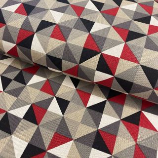 Decoration fabric Linenlook Diamond triangle red