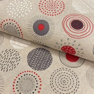 Decoration fabric Linenlook Hand drawn circles red