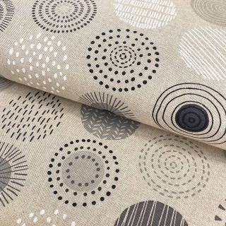 Decoration fabric Linenlook Hand drawn circles grey