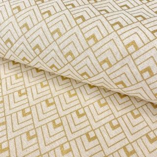 Decoration fabric Linenlook Art deco cubes ecru metallic premium