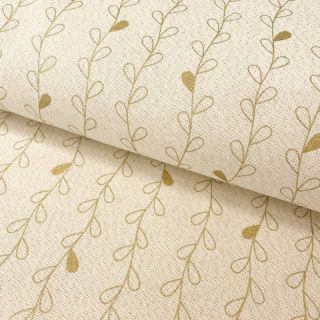 Decoration fabric Linenlook Branch retro leaf ecru metallic premium