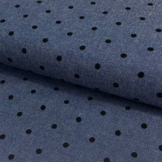 Cotton fabric JEANS Flock dot dark blue