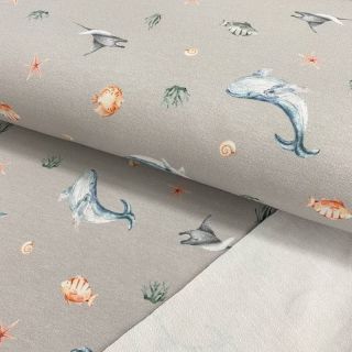 Sweat fabric Sea creatures light grey digital print